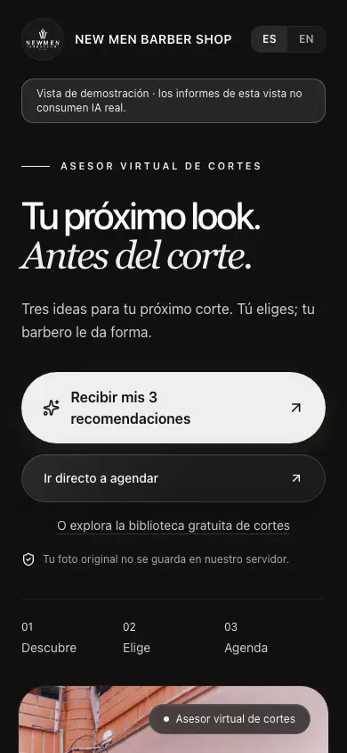 Captura real de la aplicación NEW MEN en celular